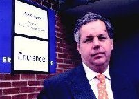 Tony Baldry MP outside the planning inquiry into the proposed Bicester asylum accommodation centre