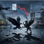 The London financial district skyline at dusk during the 2026 economic crisis.