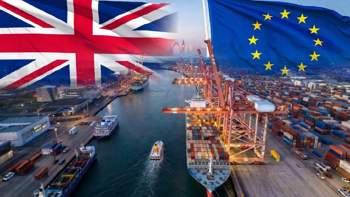 UK-EU trade logistics and shipping containers at a major port